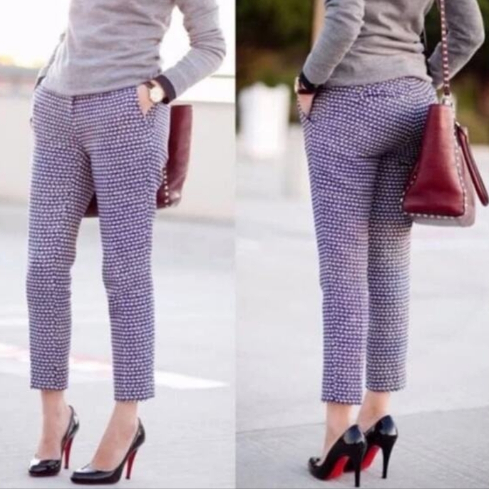 J. Crew Cafe Capri Silk Blend Tweed Preppy Crop Royal Blue Silver Metallic Pant